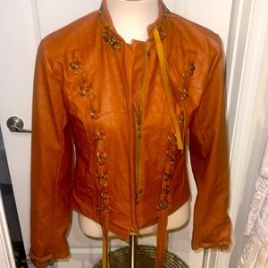 Faux-Leather-Jacket-with-metal-hoop-detail--caramel color